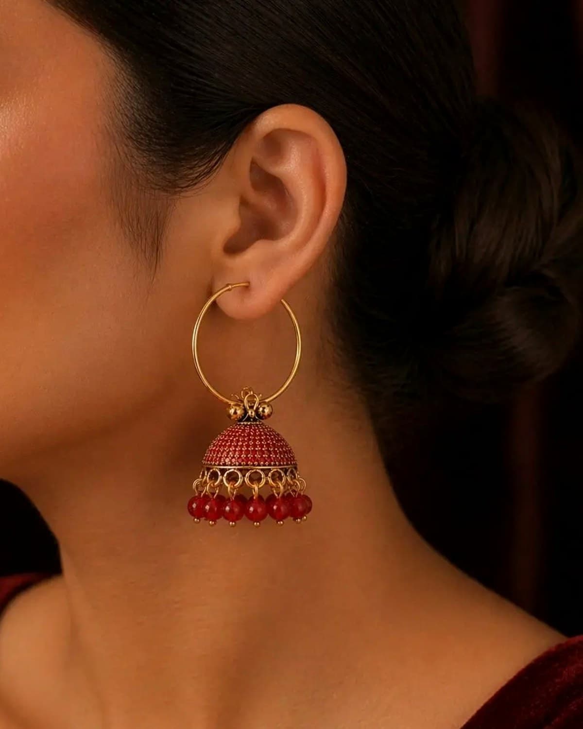 Traditional Gold Plated Hoop Jhumka Earrings with Beads