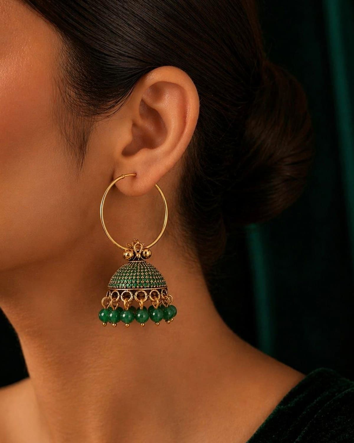 Traditional Gold Plated Hoop Jhumka Earrings with Beads