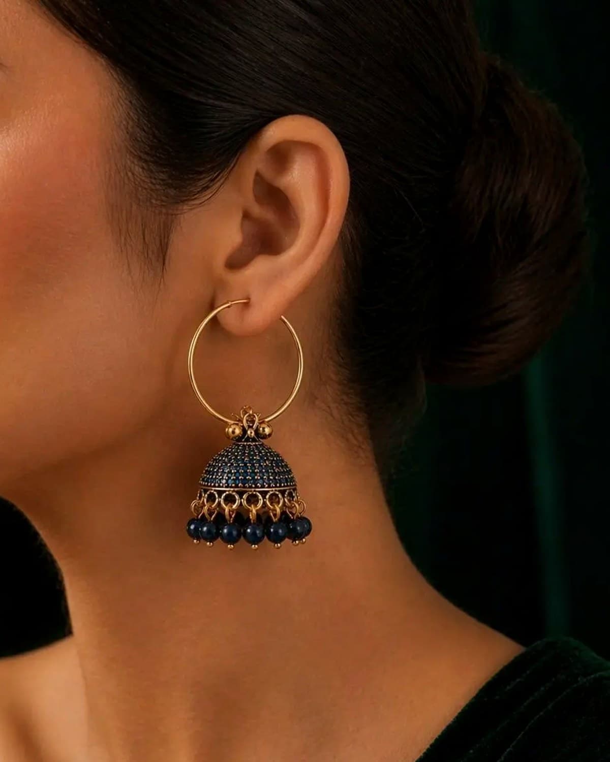Traditional Gold Plated Hoop Jhumka Earrings with Beads
