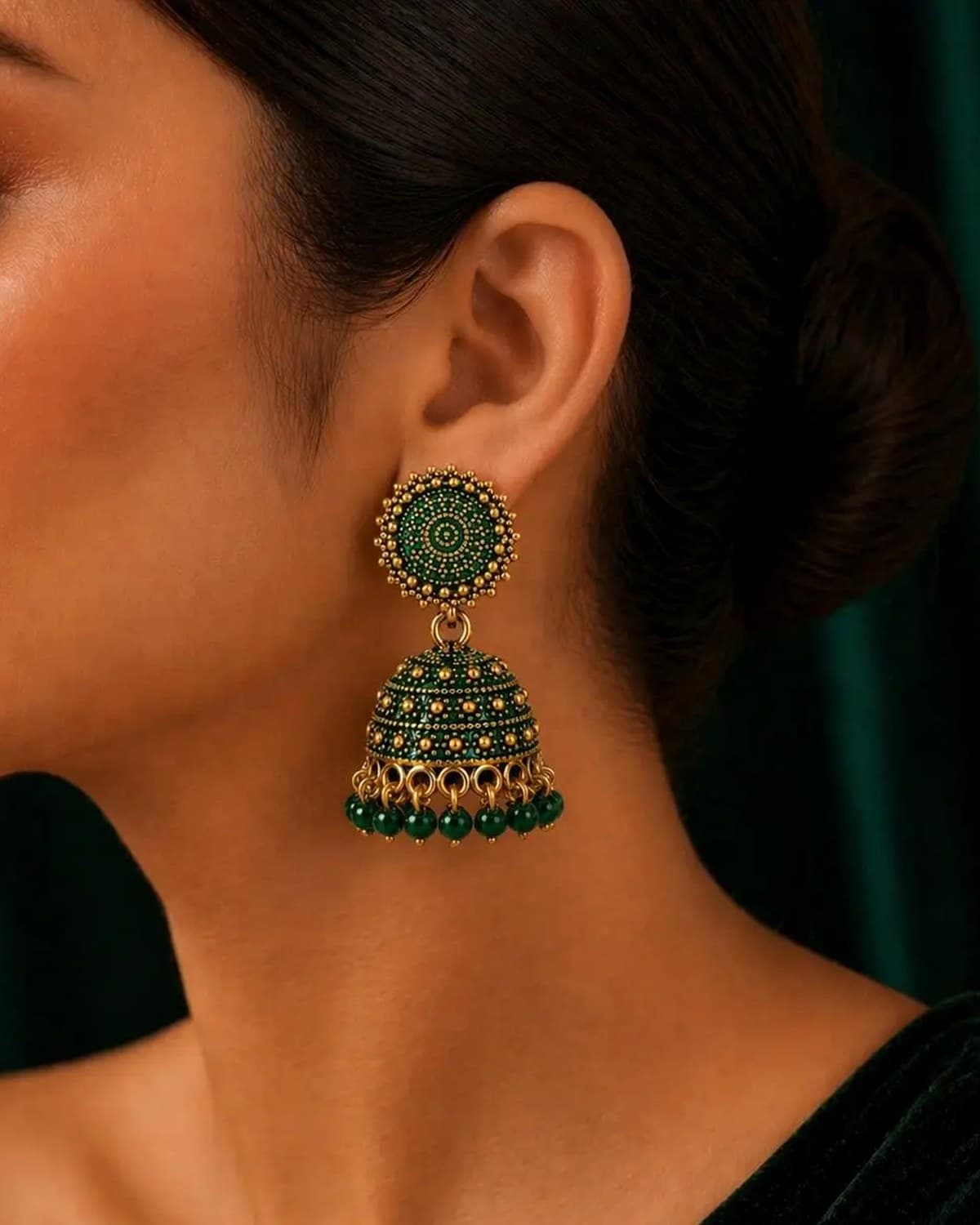 Traditional Gold Plated Beaded Jhumka Earrings for Women