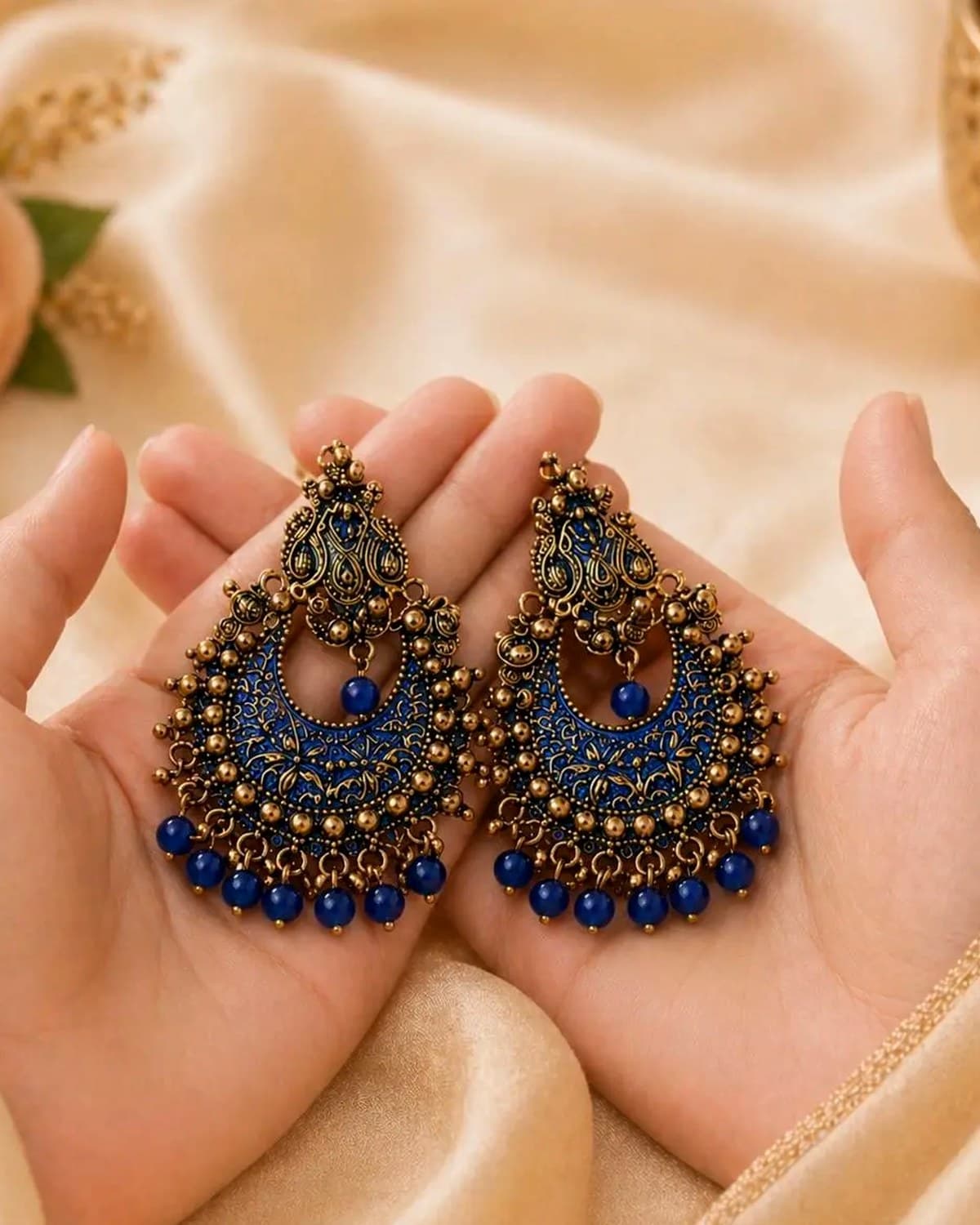 Designer Traditional Antique Gold Chandbali Earrings for Women & Girls