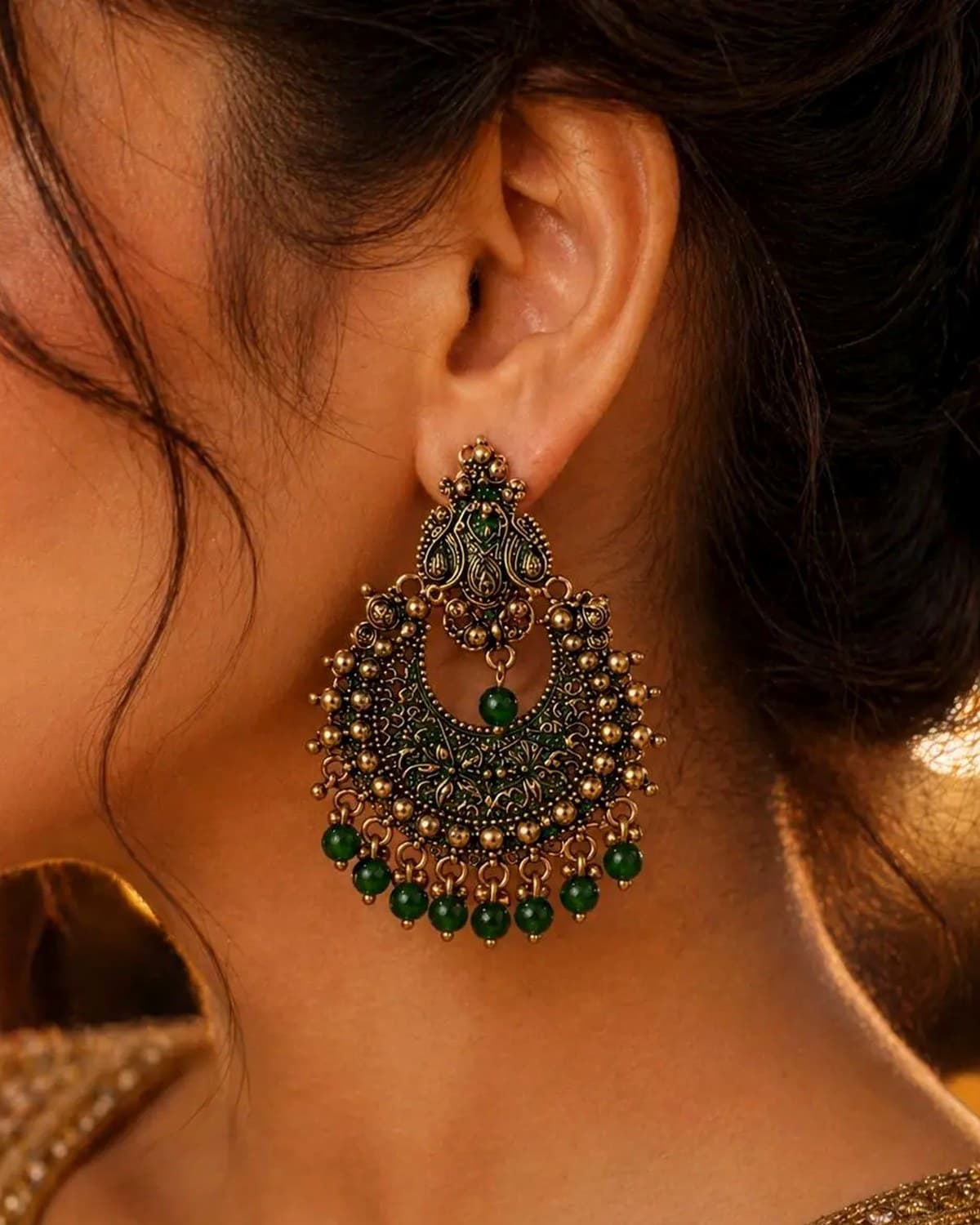 Designer Traditional Antique Gold Chandbali Earrings for Women & Girls