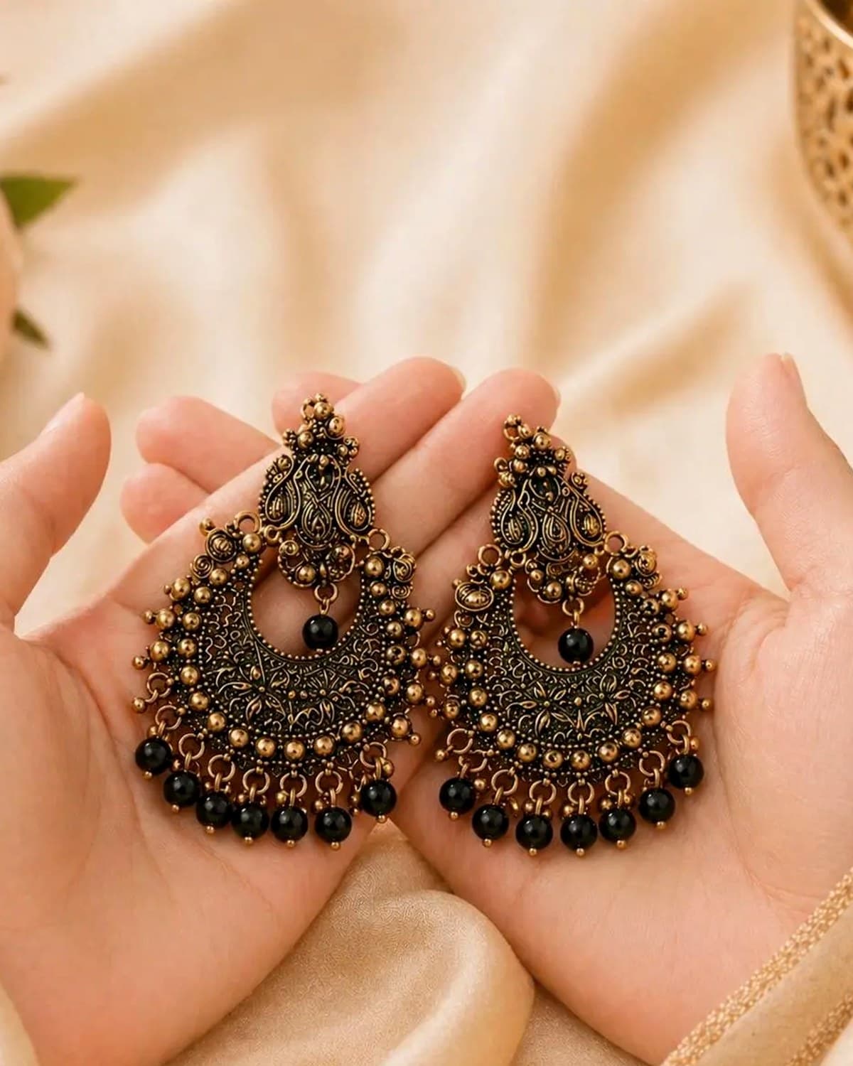 Designer Traditional Antique Gold Chandbali Earrings for Women & Girls