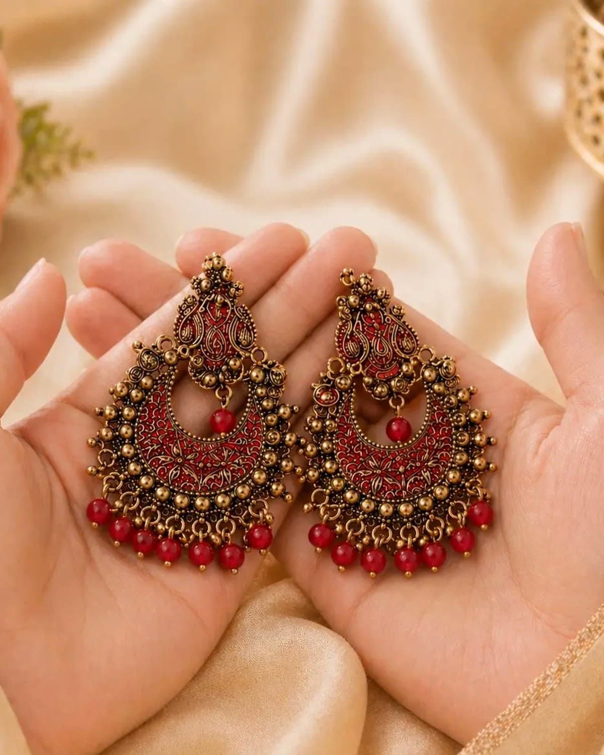 Designer Traditional Antique Gold Chandbali Earrings for Women & Girls