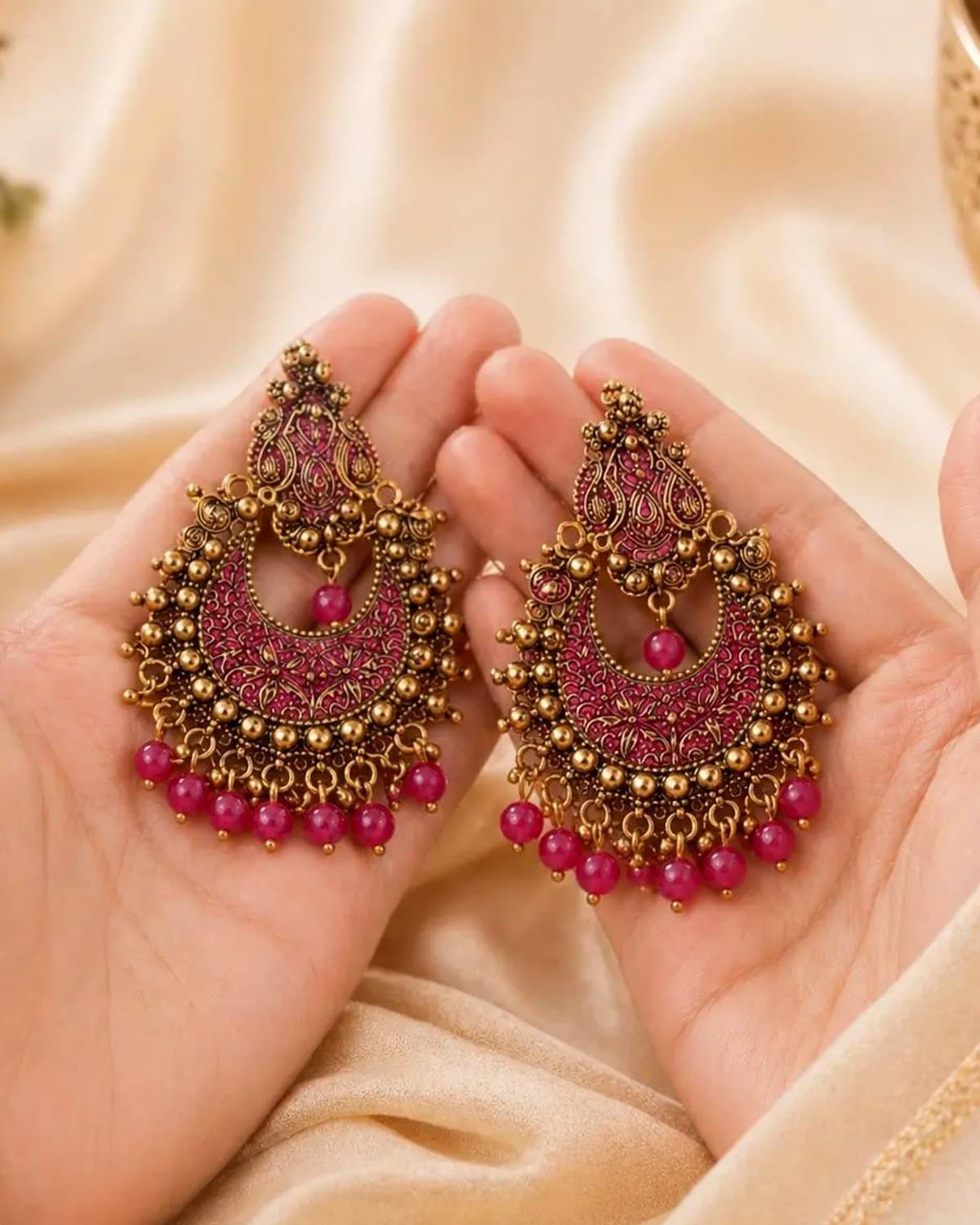 Designer Traditional Antique Gold Chandbali Earrings for Women & Girls