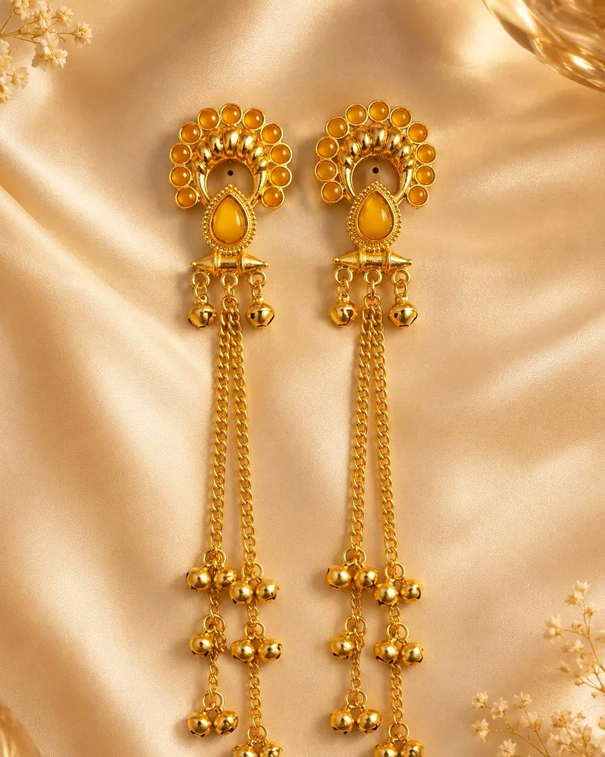 Premium Gold-Toned Kashmiri Long  Dangler Earrings for Women | Partywear Traditional Statement Earrings | Festive Wedding Jewellery