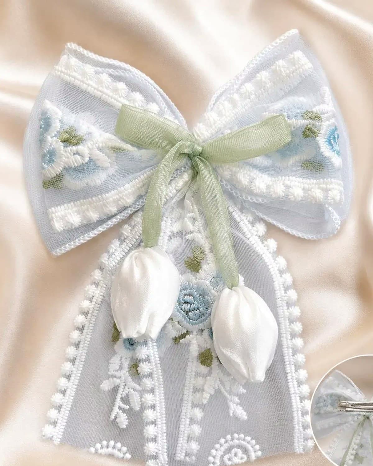 Premium Korean Lace Bow Hair Clip for Women & Girls