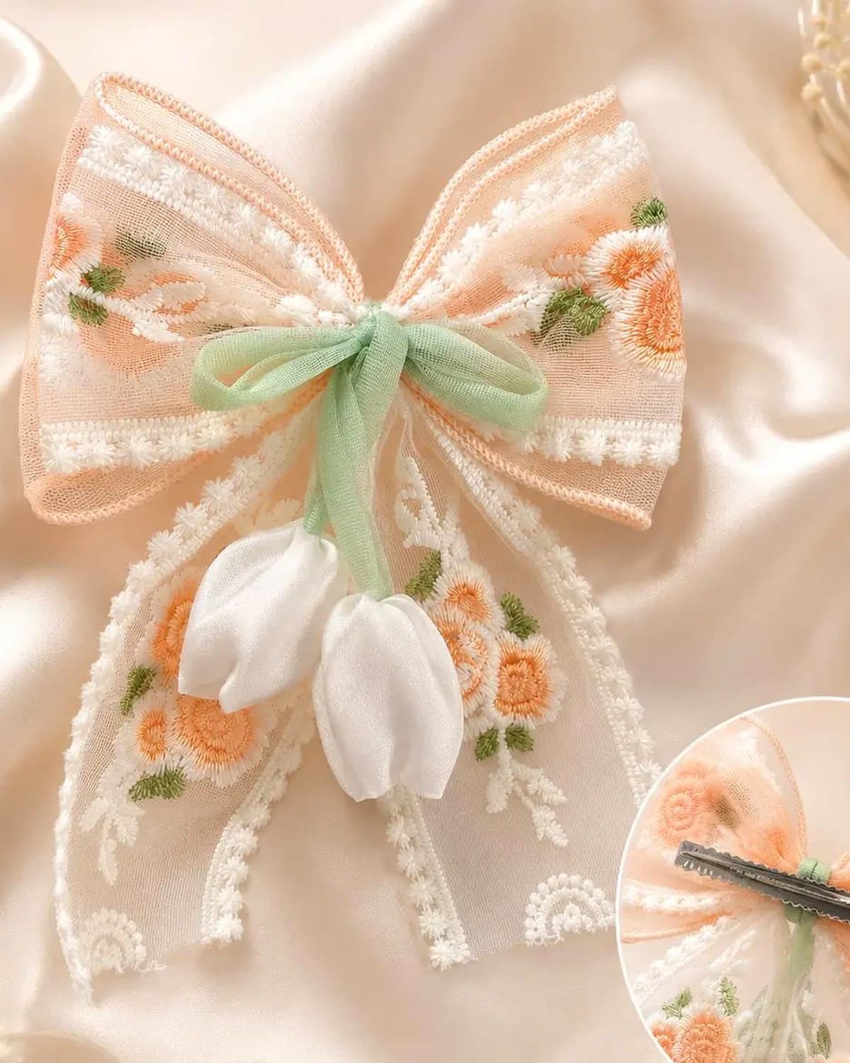 Premium Korean Lace Bow Hair Clip for Women & Girls