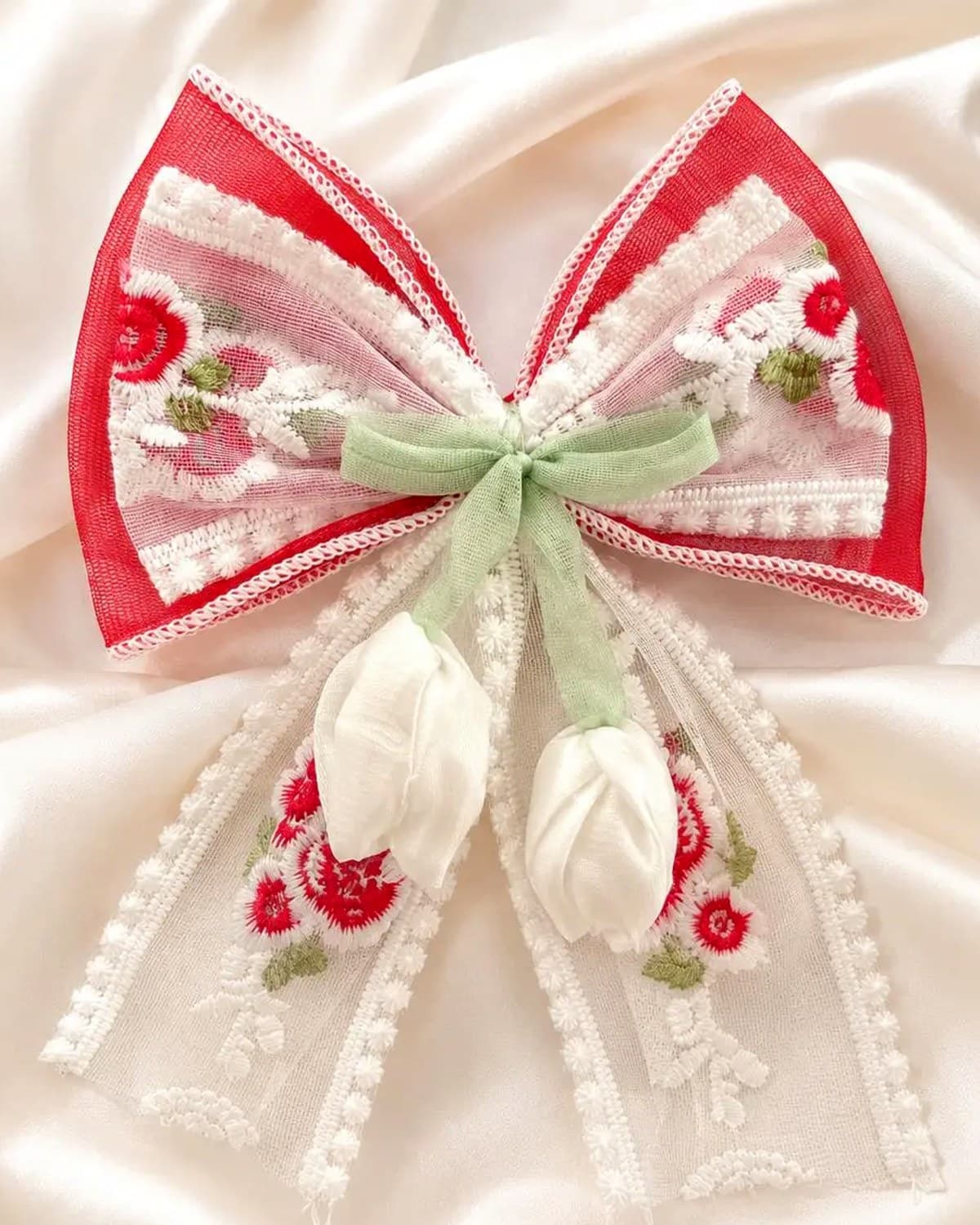 Premium Korean Lace Bow Hair Clip for Women & Girls