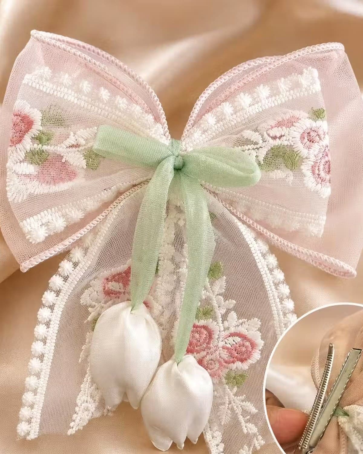Premium Korean Lace Bow Hair Clip for Women & Girls