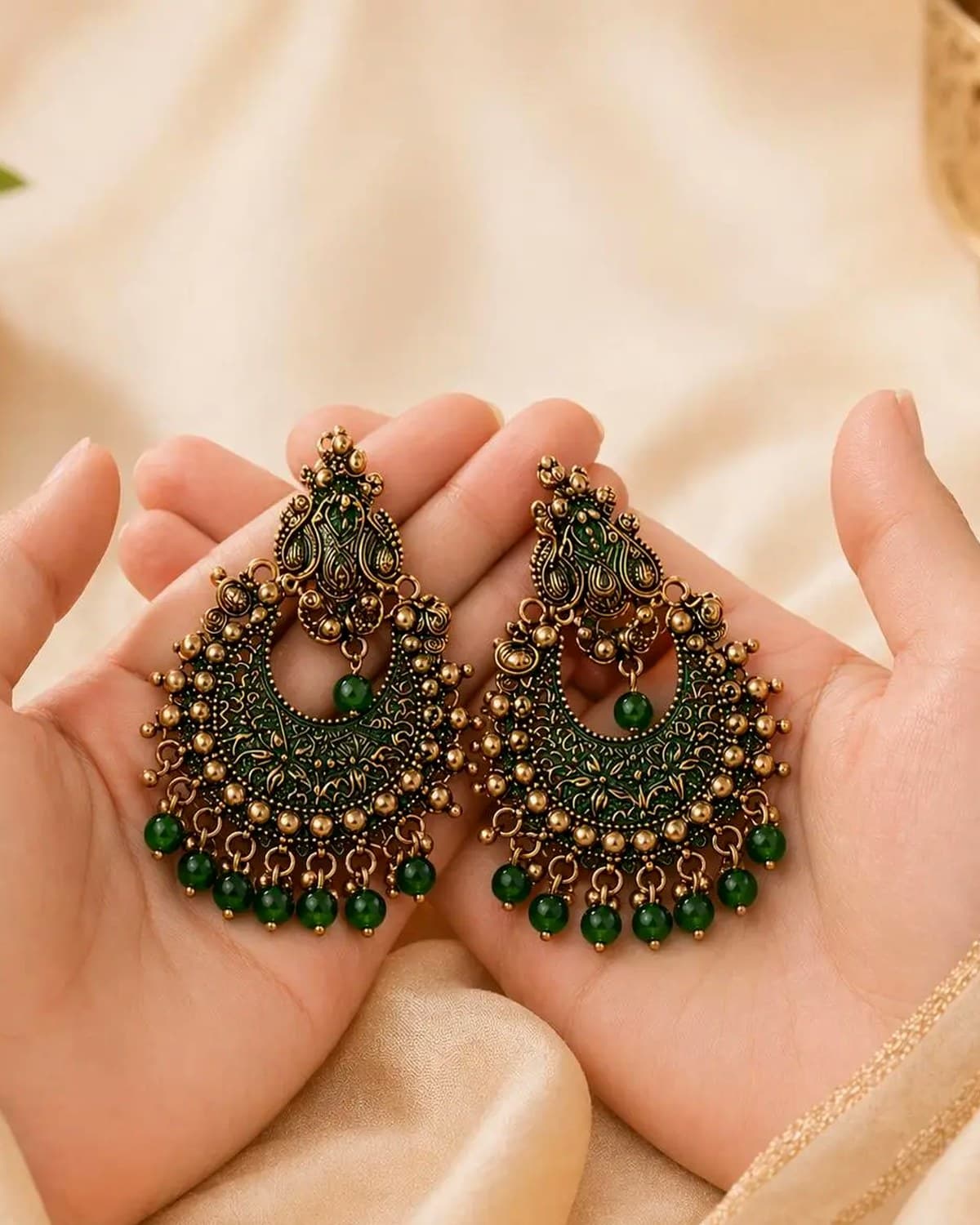 Designer Traditional Antique Gold Chandbali Earrings for Women & Girls