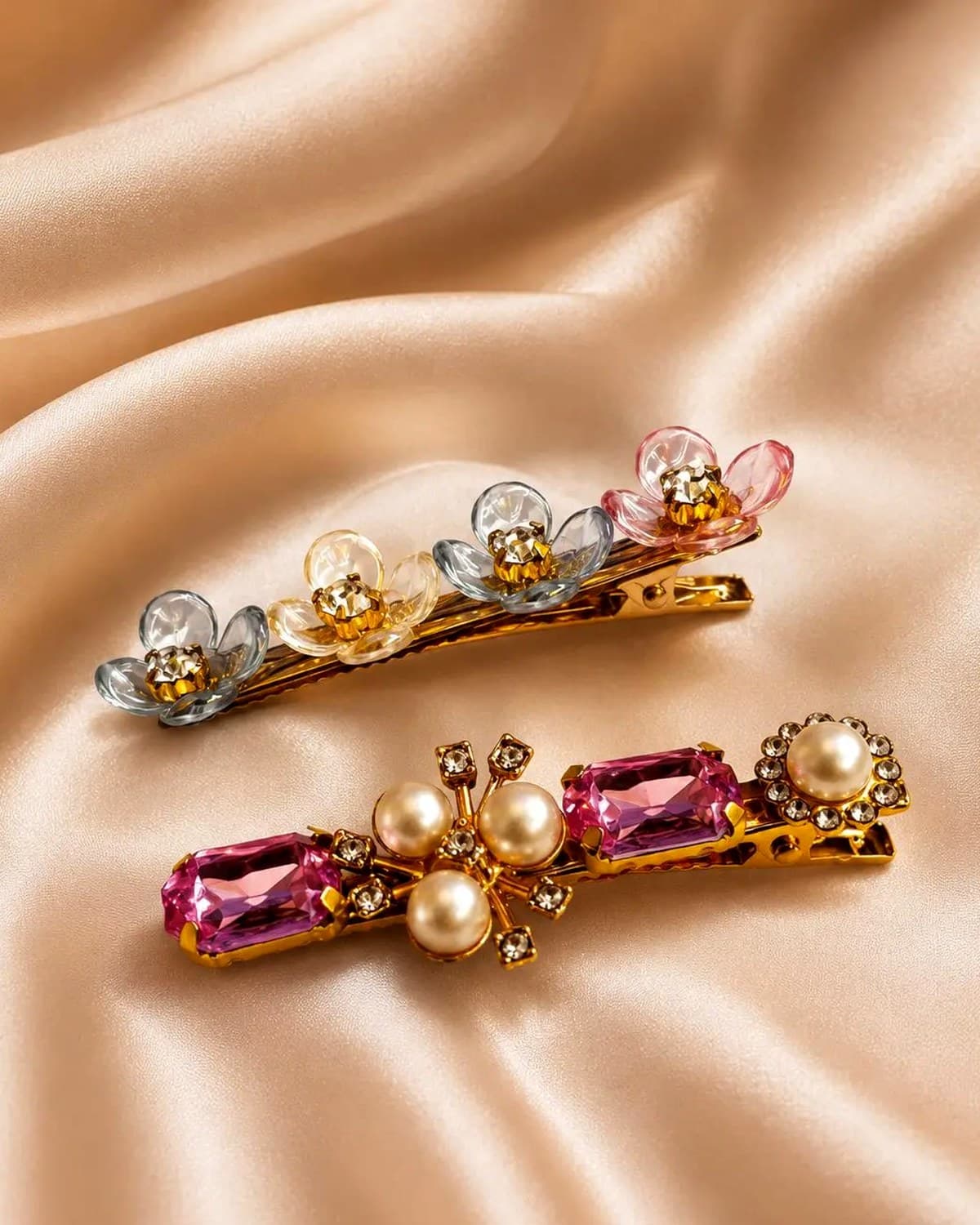 Premium Korean Style Hair Clip Set for Women & Girls | Fancy Pearl Crystal Floral Heart Hair Accessories Combo