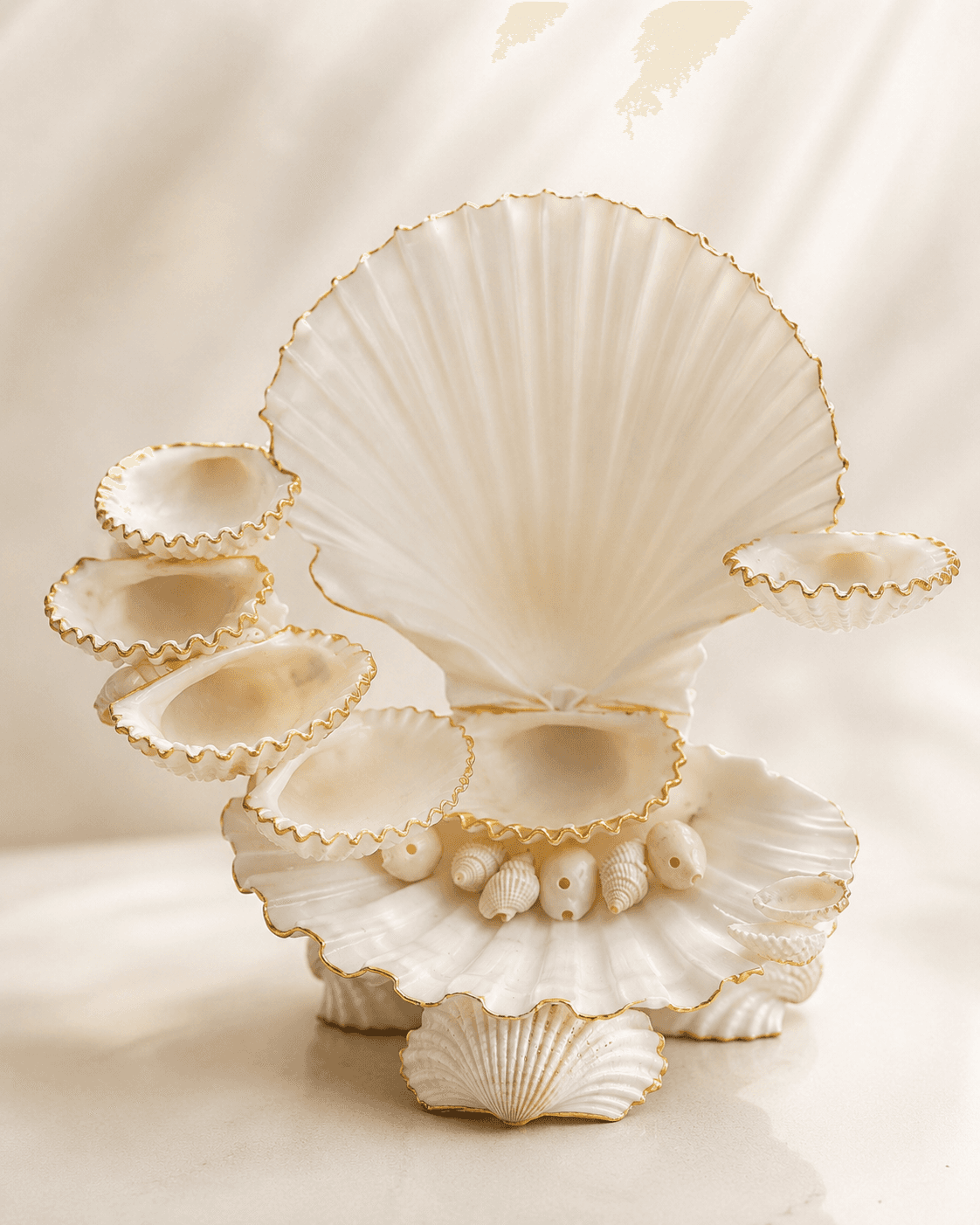 Pearl White Seashell Jewellery Organizer with Hand-Gilded Gold Edges