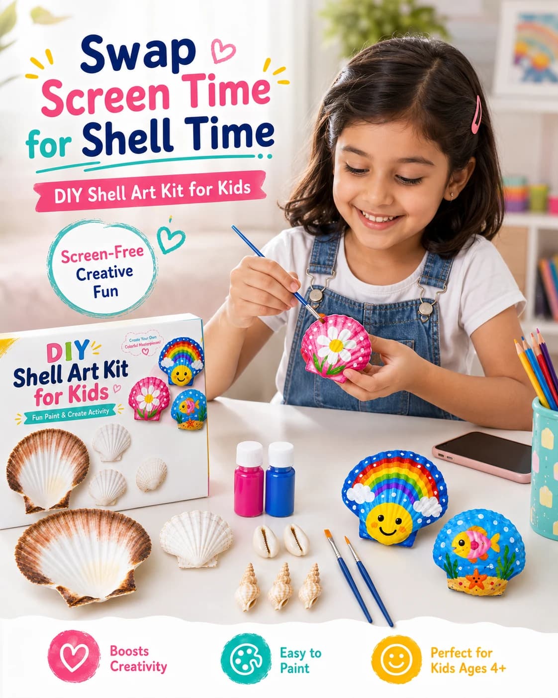 DIY Seashell Art Painting Kit for Kids and Adults | Screen-Free Creative Craft Activity